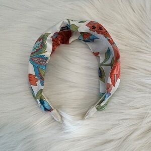 Coral, Blue & White Floral Print Hairband